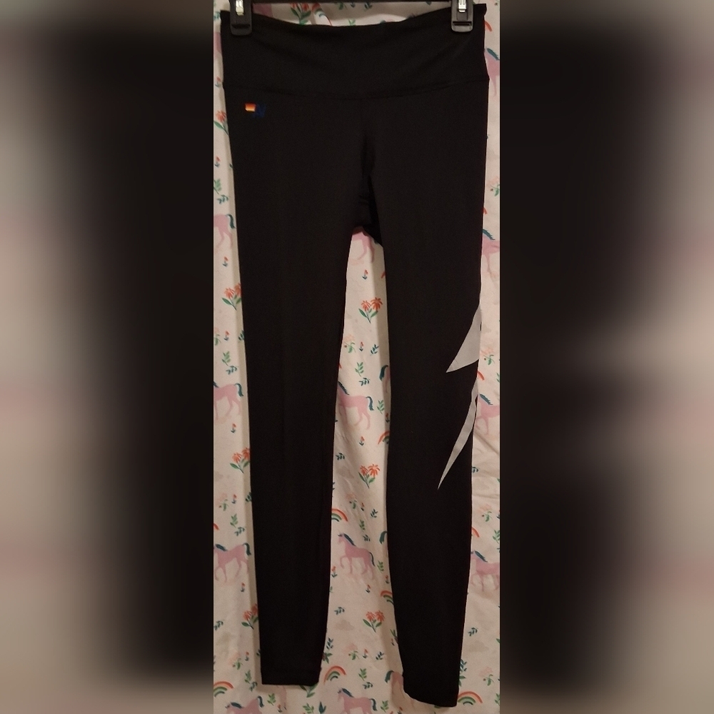 Aviator Nation Black High-Rise Full-Length Athleisure Gym Yoga Legging Pant SZ S